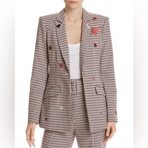 NWOT Cinq a Sept Estelle Pink Plaid Embroidered Blazer, size 10